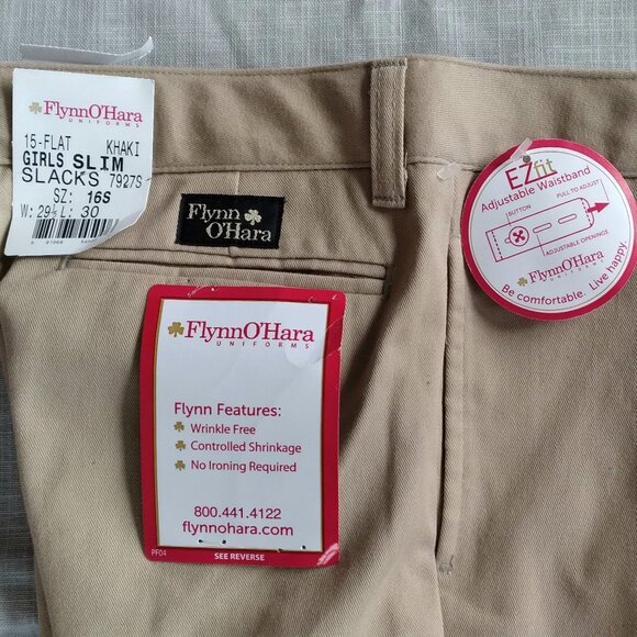 FLYNN O’HARA SLIM FIT BEIGE KHAKI UNIFORM PANTS GIRLS SIZE 16S - Picture 2 of 3